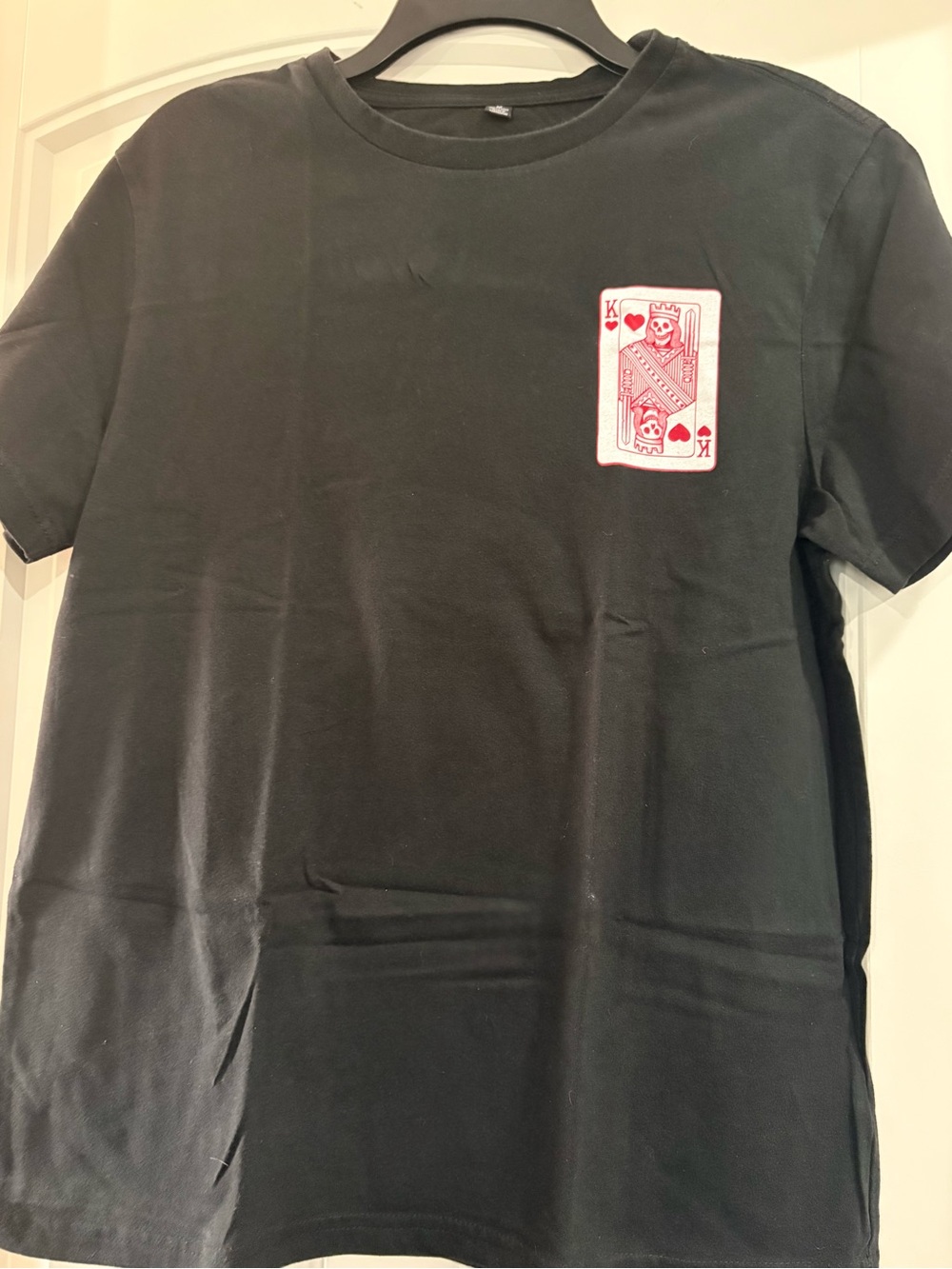 Black Short Sleeve Men’s Tee with Red King of Hearts Patch